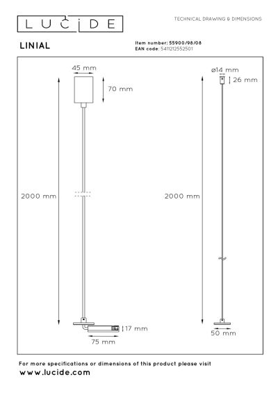 Lucide Premium LINIAL Pendant connection for built-in driver - 1-Circuit lighting system - Smart - 48V Track - Satin Gun Metal